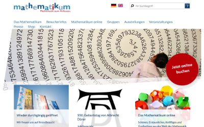 Screenshot der Mathematikum Website